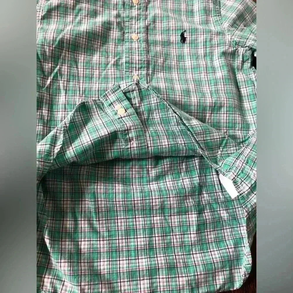 Ralph Lauren Boys 5 Green Plaid Oxford Button-Down Shirt - VGUC!!